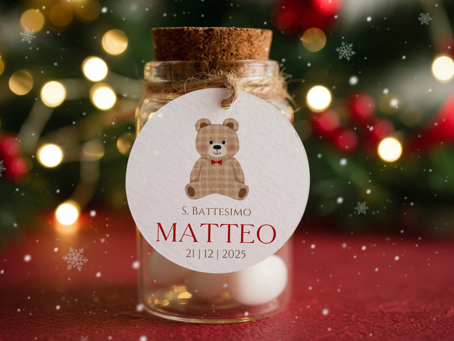 Tag orsetti per bomboniere Battesimo periodo natalizio e invernale, tag orsetto baimbo, Tag nascita bimbo teddy bear, albero di natale